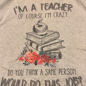 Fruit of the Loom Teacher Tee L Gray Funny Quote Graphic Shirt